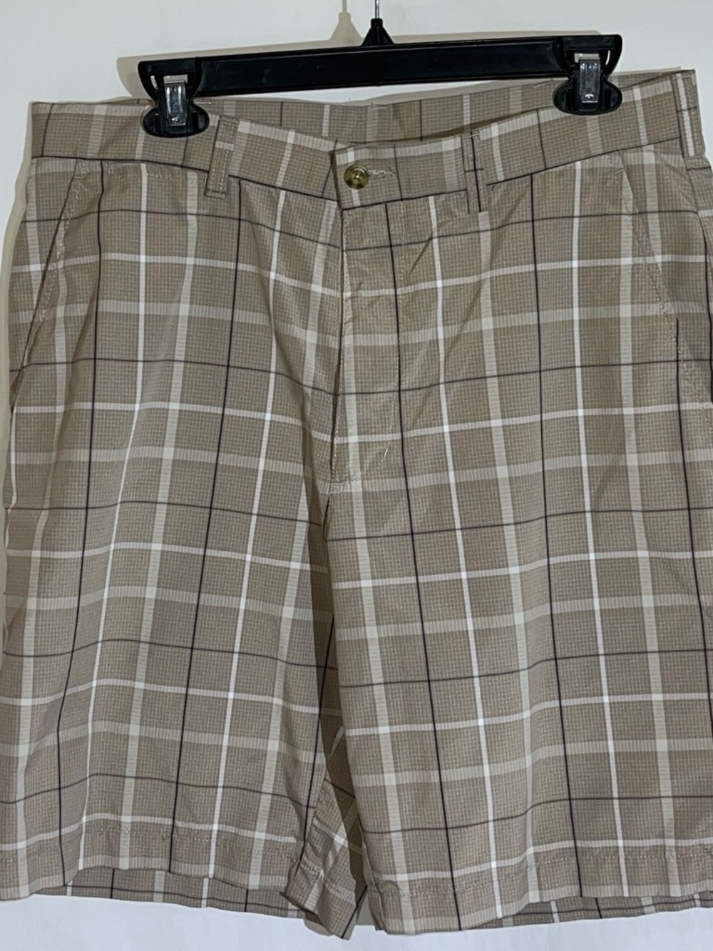 PGA Tour Tan Plaid Flat-Front Men's Golf Shorts